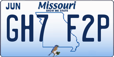 MO license plate GH7F2P