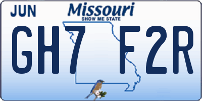 MO license plate GH7F2R