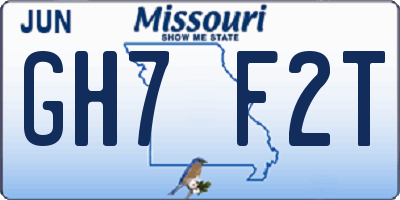 MO license plate GH7F2T