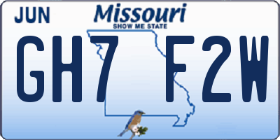 MO license plate GH7F2W