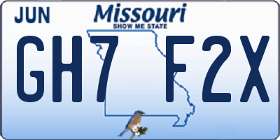 MO license plate GH7F2X