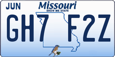 MO license plate GH7F2Z