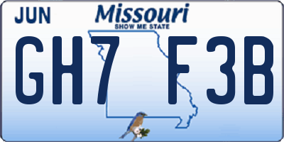 MO license plate GH7F3B