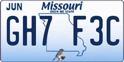 MO license plate GH7F3C