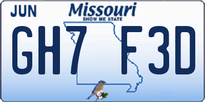 MO license plate GH7F3D