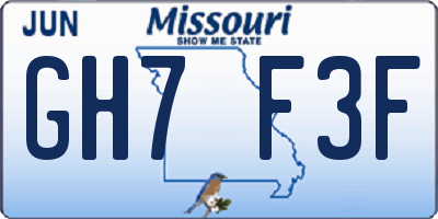 MO license plate GH7F3F