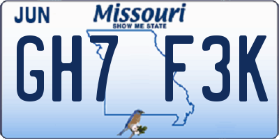 MO license plate GH7F3K