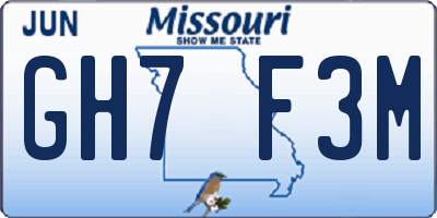 MO license plate GH7F3M