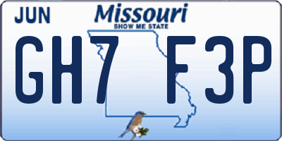 MO license plate GH7F3P