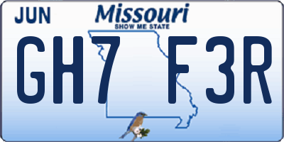 MO license plate GH7F3R