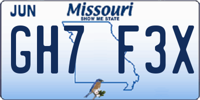 MO license plate GH7F3X