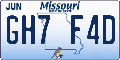 MO license plate GH7F4D