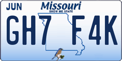 MO license plate GH7F4K