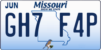 MO license plate GH7F4P