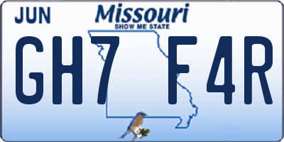 MO license plate GH7F4R