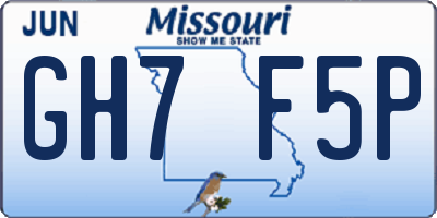 MO license plate GH7F5P