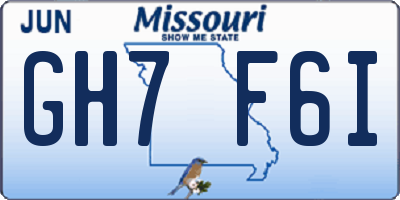 MO license plate GH7F6I