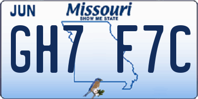 MO license plate GH7F7C