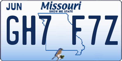 MO license plate GH7F7Z