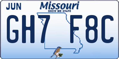 MO license plate GH7F8C