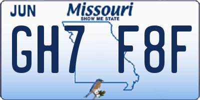 MO license plate GH7F8F