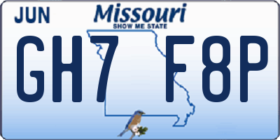 MO license plate GH7F8P