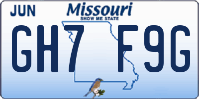 MO license plate GH7F9G