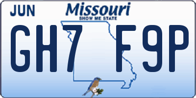 MO license plate GH7F9P