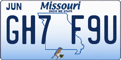 MO license plate GH7F9U