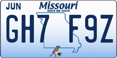 MO license plate GH7F9Z