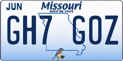 MO license plate GH7G0Z