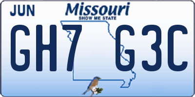 MO license plate GH7G3C
