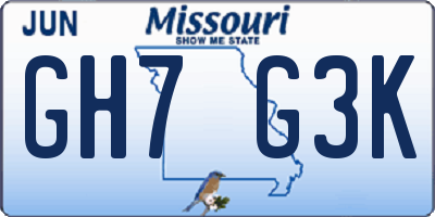 MO license plate GH7G3K