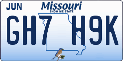 MO license plate GH7H9K