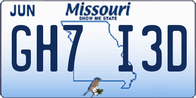 MO license plate GH7I3D