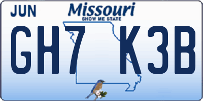 MO license plate GH7K3B