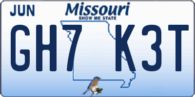 MO license plate GH7K3T