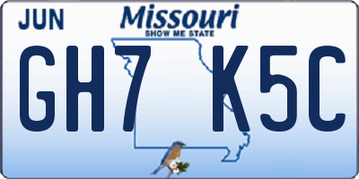 MO license plate GH7K5C