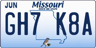 MO license plate GH7K8A