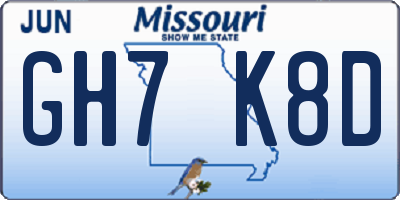 MO license plate GH7K8D