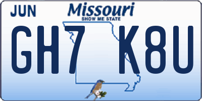 MO license plate GH7K8U