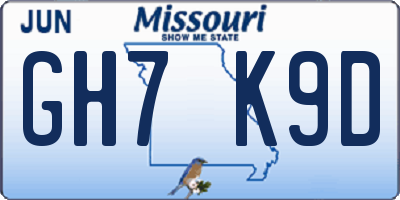MO license plate GH7K9D