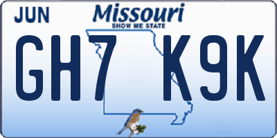 MO license plate GH7K9K