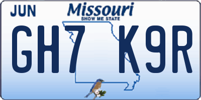 MO license plate GH7K9R