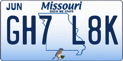 MO license plate GH7L8K