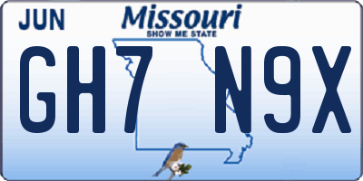 MO license plate GH7N9X