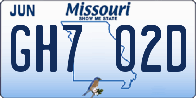 MO license plate GH7O2D