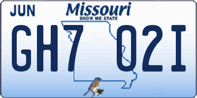 MO license plate GH7O2I