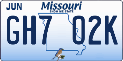 MO license plate GH7O2K