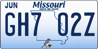 MO license plate GH7O2Z